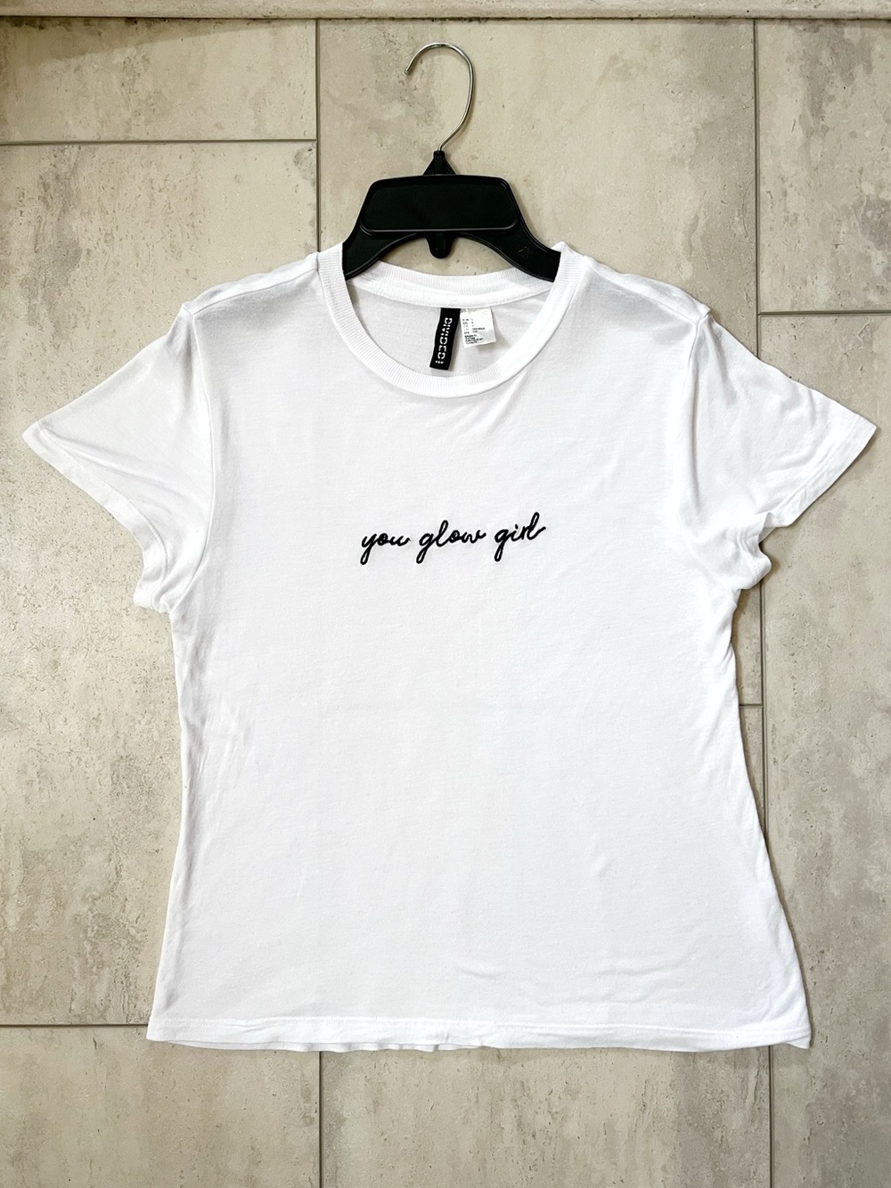 ‘You Glow Girl’ Embroidered Slogan Graphic Baby Tee | H&M, Small